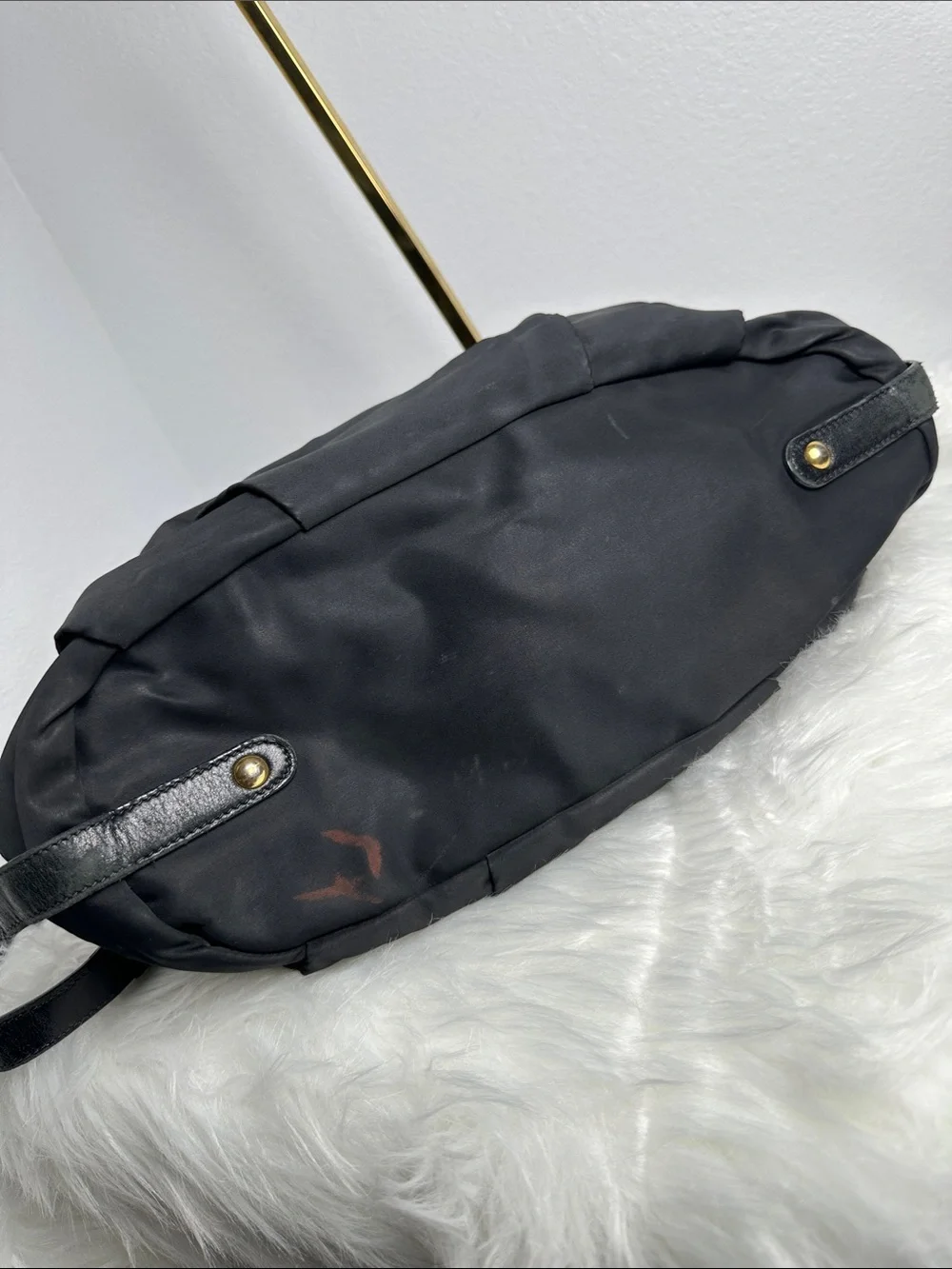 💯Authentic Prada Tessuto Nylon Gathered Satchel Shoulder Bag Black🍀